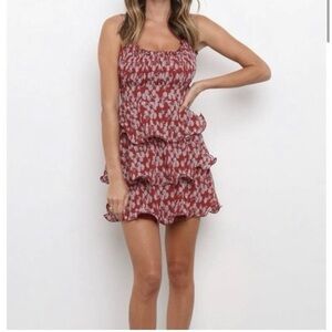 New Petal&Pup  Tiered Ruffle Flowers  Lined Mini Dress Red Size‎ Small